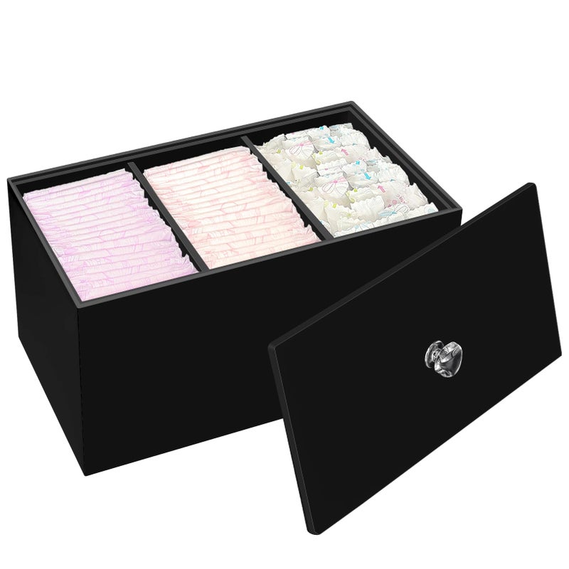 DELIPPLY Tampon Box for Bathroom Tampons and Pads Storage Holder Women Period Organizer Container Black - Image 1